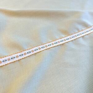 Vintage Buttercream Yellow  Oval Tablecloth with Floral Border Detailing